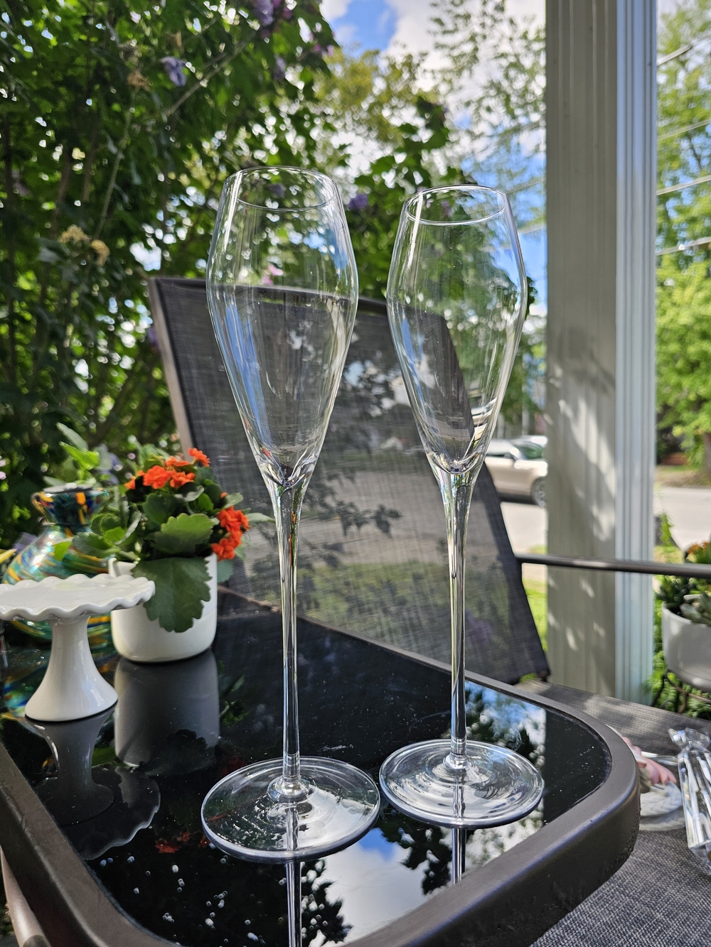 Set of 2 Rovsya Crystal Champagne Flutes Hand Blown Tulip Wine Glasses Boxed